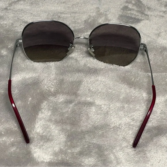 COACH Womens Round Sunglasses Burgundy Silver Gradient Metal Frame HC7108 934111 - Picture 5 of 13